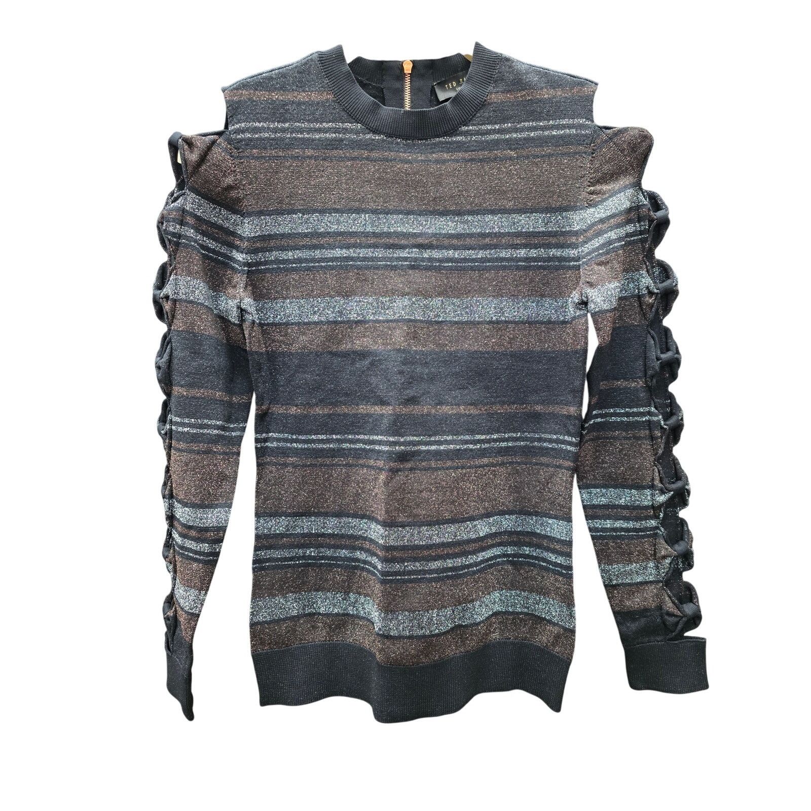 Ted Baker Ted Baker, Integral Jelinna Metallic Stripe Bow Swtr, Size 1 Size XS / US 0-2 / IT 36-38 - 3 Thumbnail
