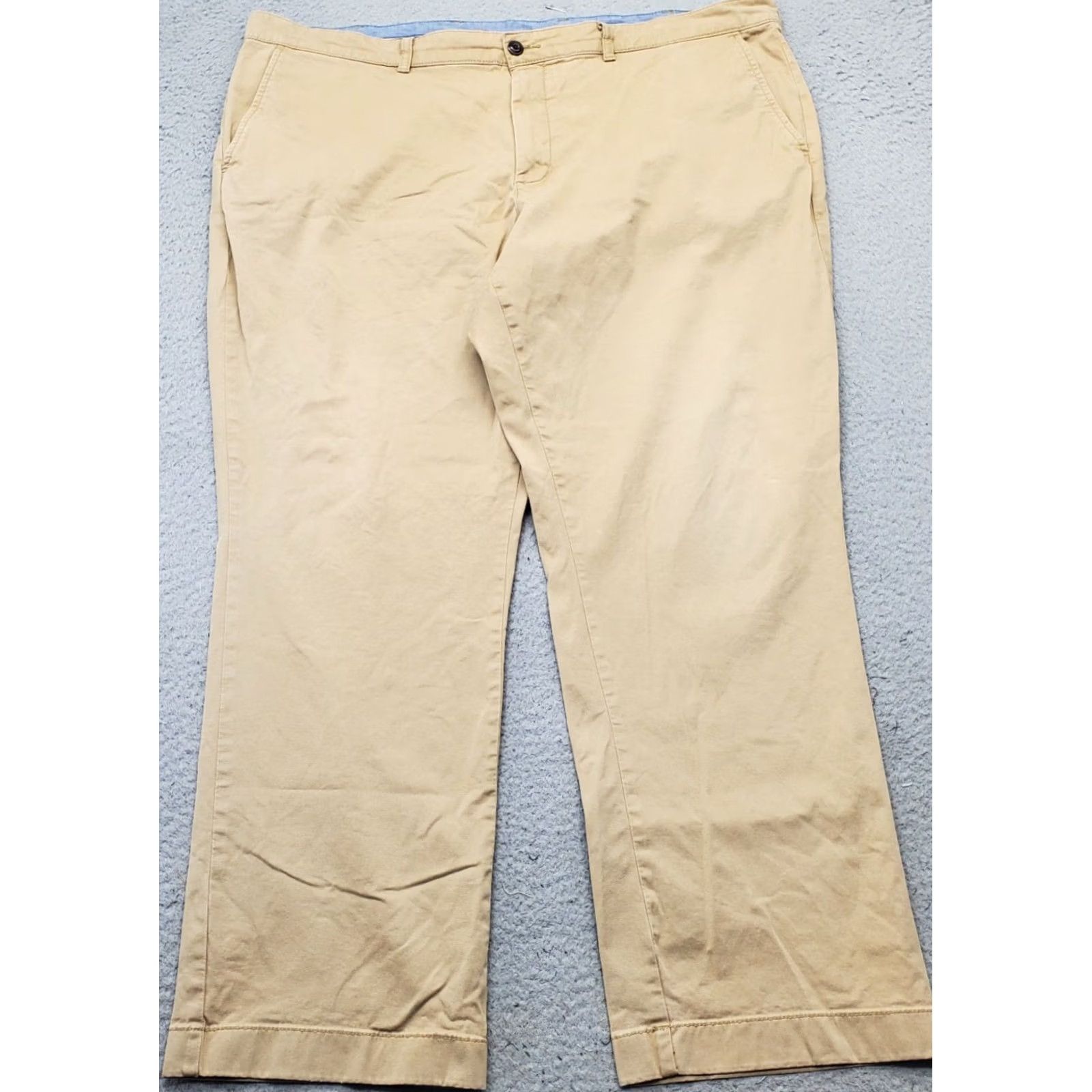 Vintage L.L. Bean Mens Chino Pants: 44 Tan Cotton Slacks Stretch Low Waist Standard Fit, Inseam 30, Flat Front, Regular, 40" Outseam, Vintage: No Size US 44 / EU 60 - 2 Thumbnail