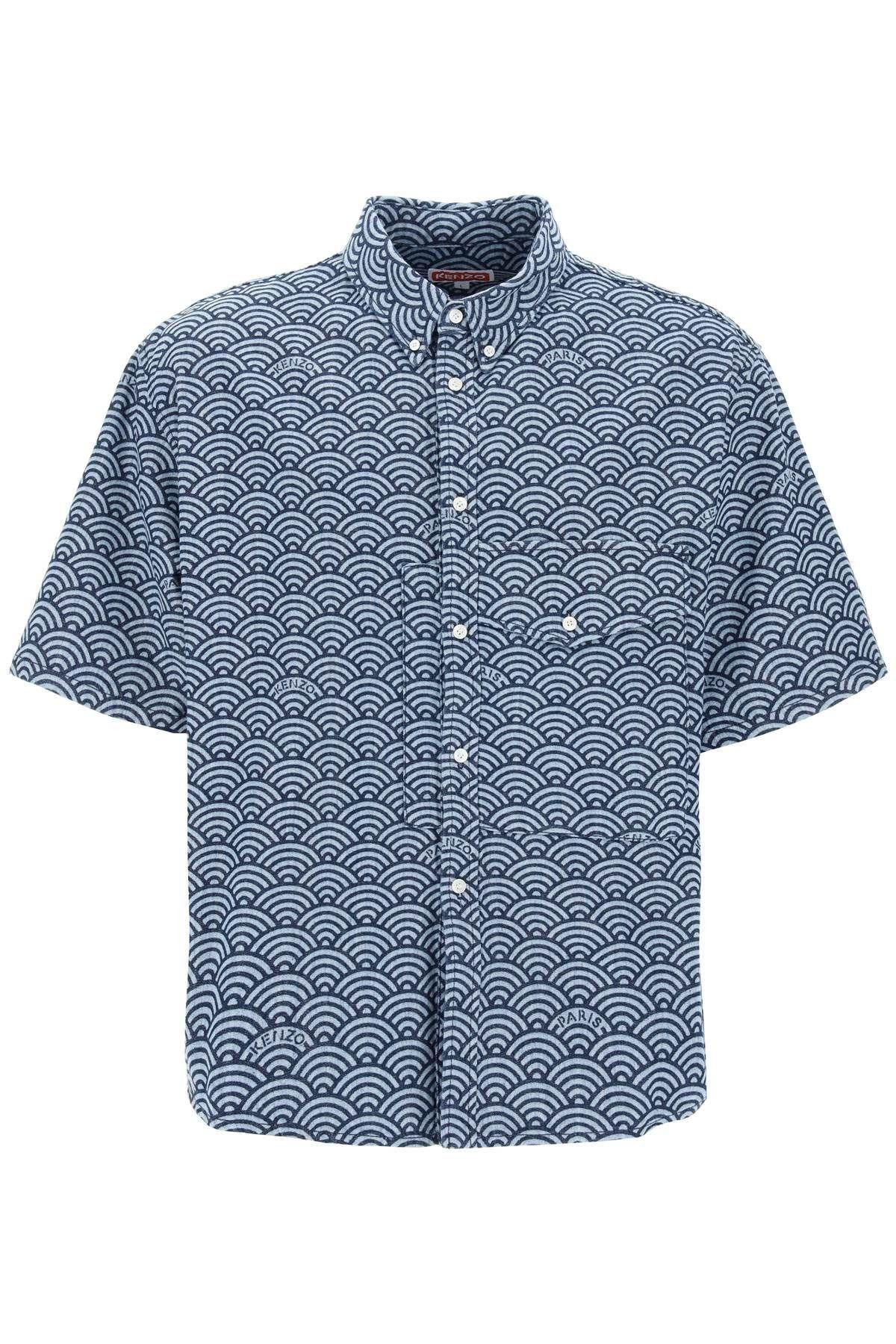 image of Kenzo Seigaiha Short-Sleeved Denim Shirt Size M For Men