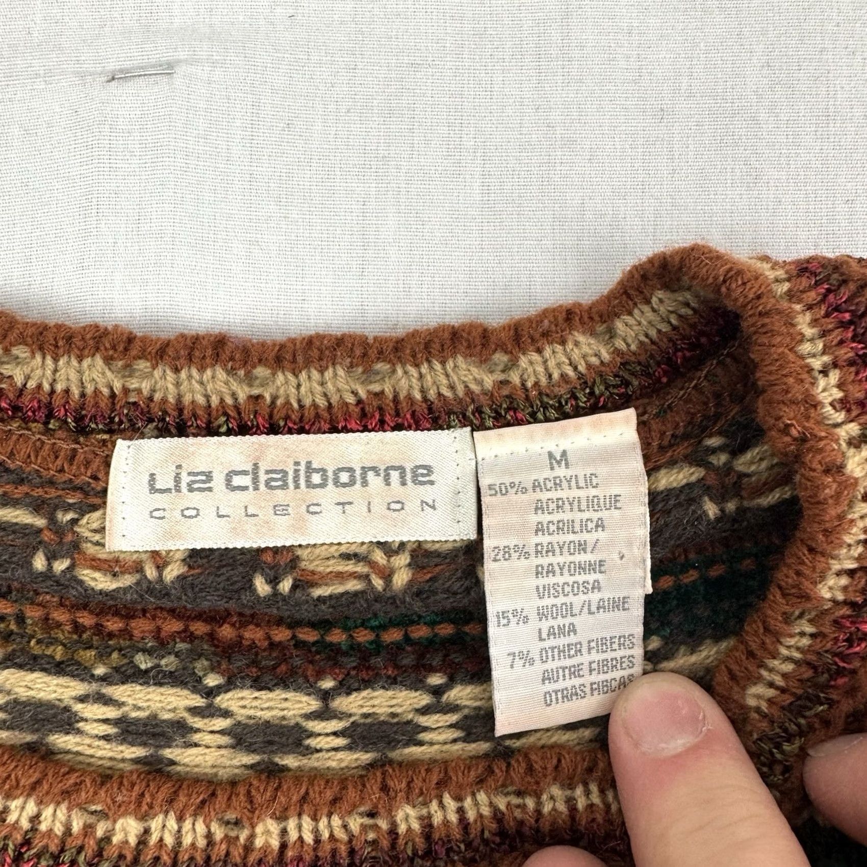 Liz Claiborne VINTAGE Liz Claiborne Sweater Womens Medium Knit African Tribal 90s Hipster Size M / US 6-8 / IT 42-44 - 3 Thumbnail