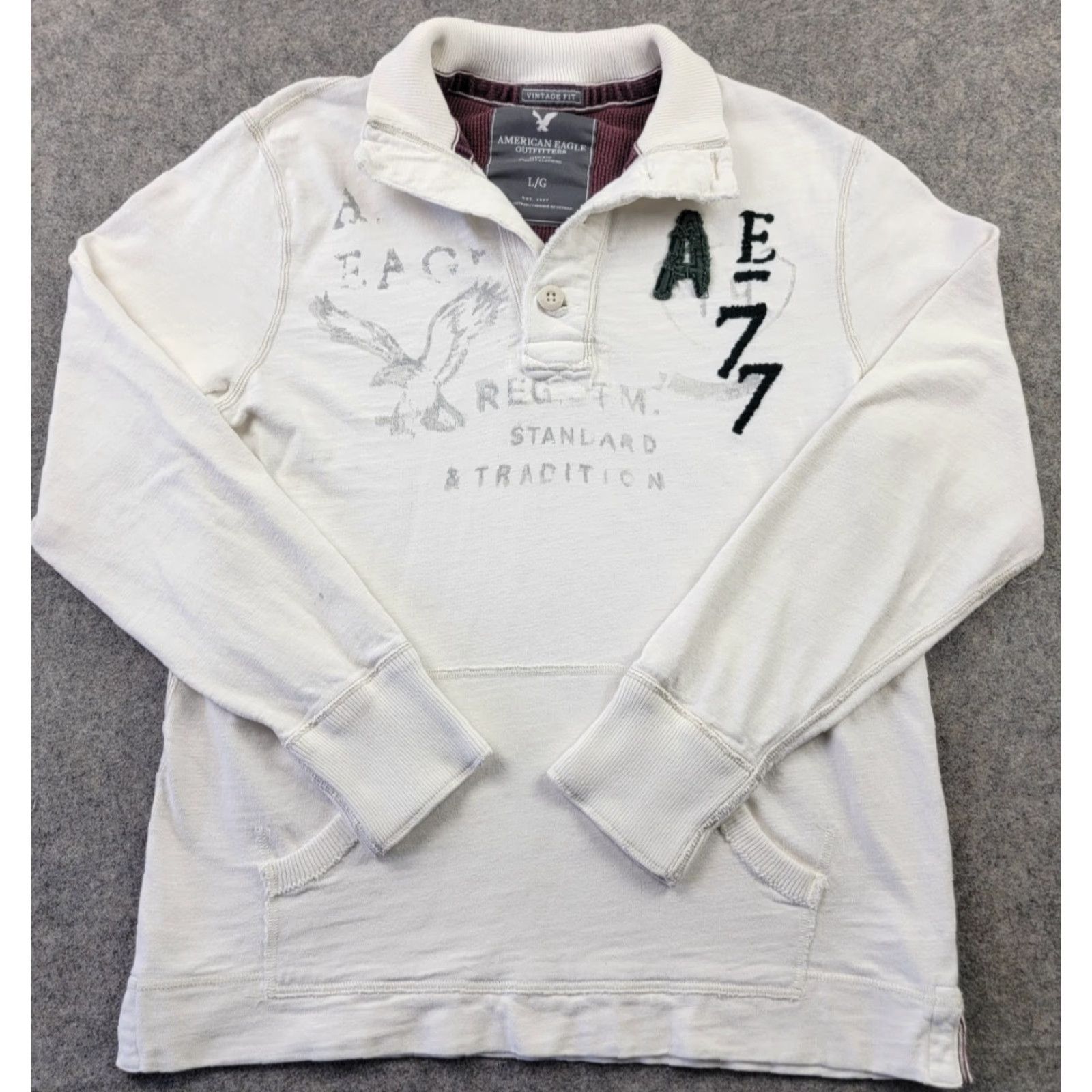 American Eagle Outfitters VINTAGE American Eagle Outfitters Shirt Mens Large Ivory Long Sleeve Solid Cotton Pocket Logo 100% Cotton Size US L / EU 52-54 / 3 - 2 Thumbnail