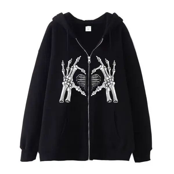 VIBE Hip Hop Street Retro Heart Skull Loose Hooded Sweatshirt Size US M / EU 48-50 / 2 - 7 Thumbnail