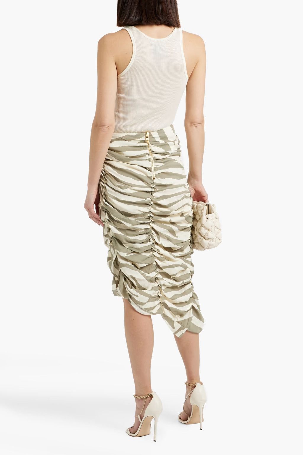 Balmain o1y0625 Midi Skirt in Sage Green/White Size 26" / US 2 / IT 38 - 3 Thumbnail