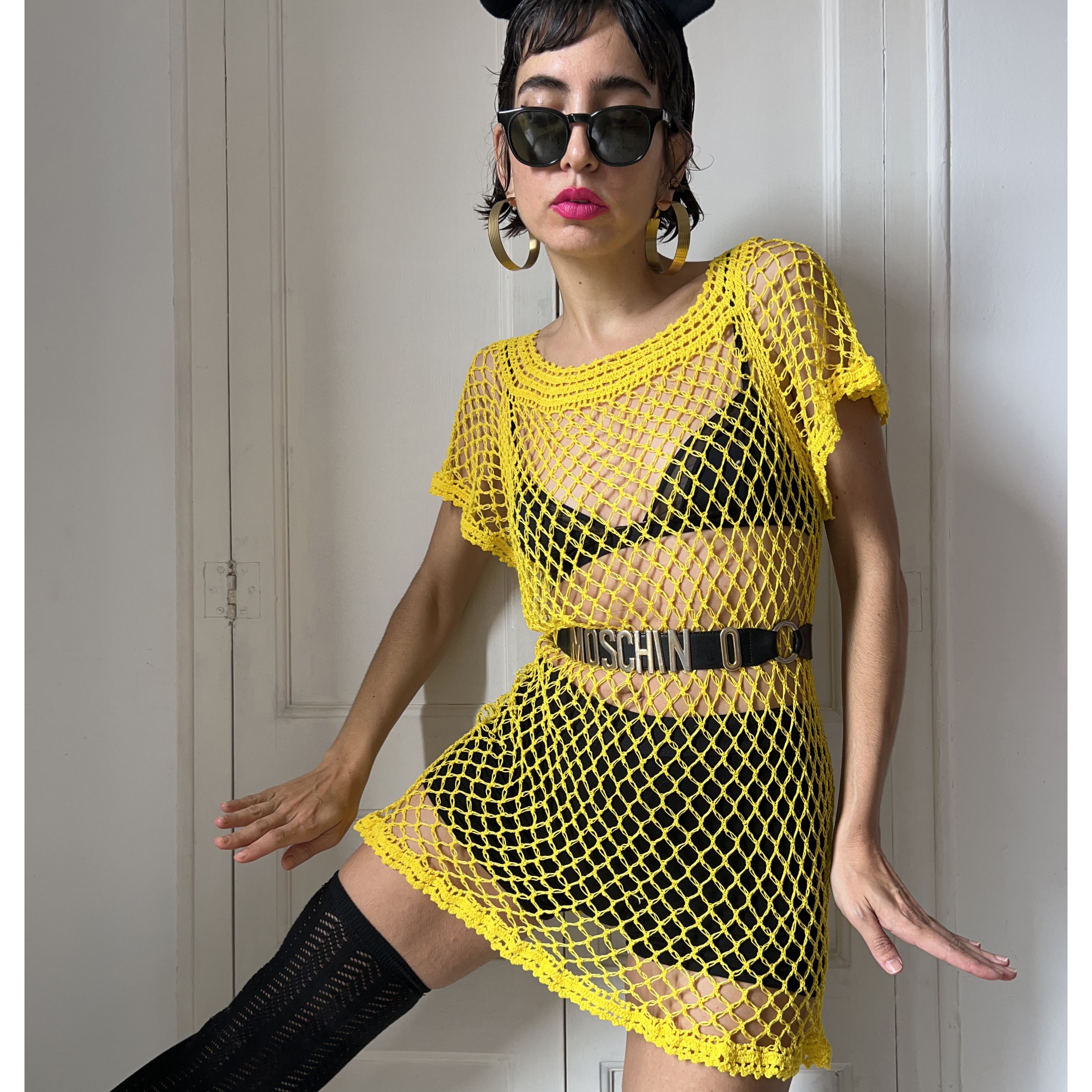 Vintage Vintage Y2K Does 70s Yellow Crochet Beach Cover Up Size S / US 4 / IT 40 - 4 Thumbnail