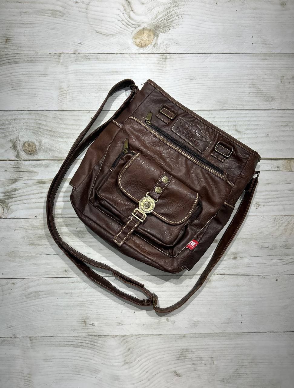 image of Vintage Diesel Leather Messenger Big Bag Shoulders Y2K 90's in Brown, Men's