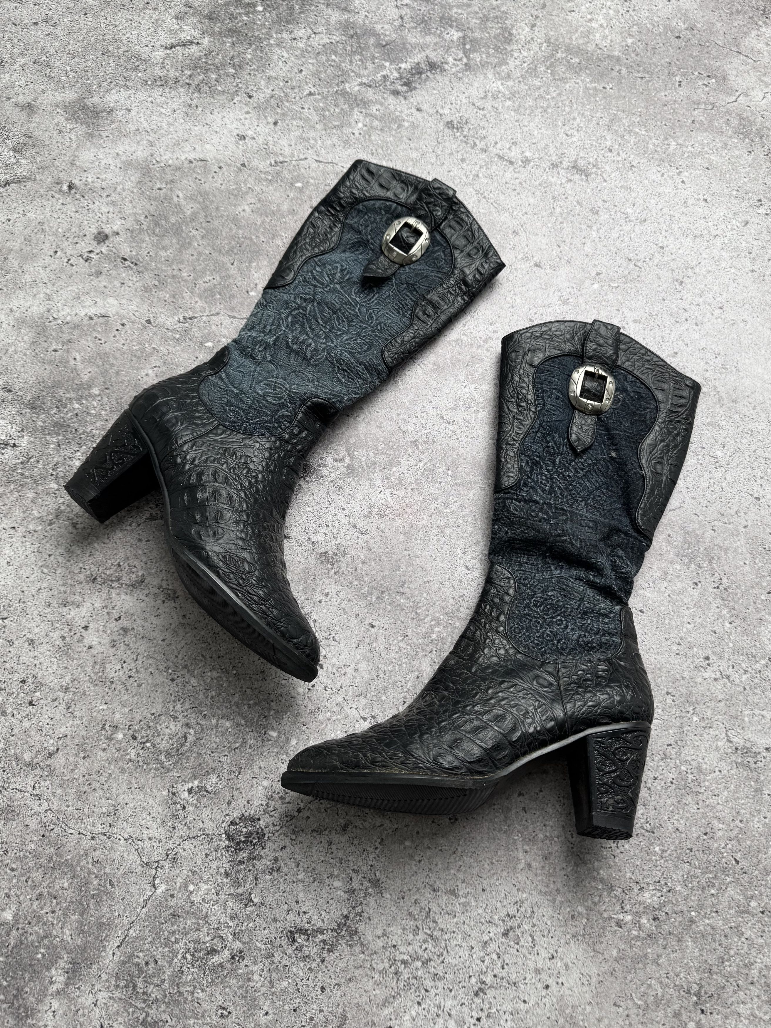 Vintage Vintage Printed Leather Boots With Belt C2(V496) Size US 7 / IT 37 - 1 Thumbnail