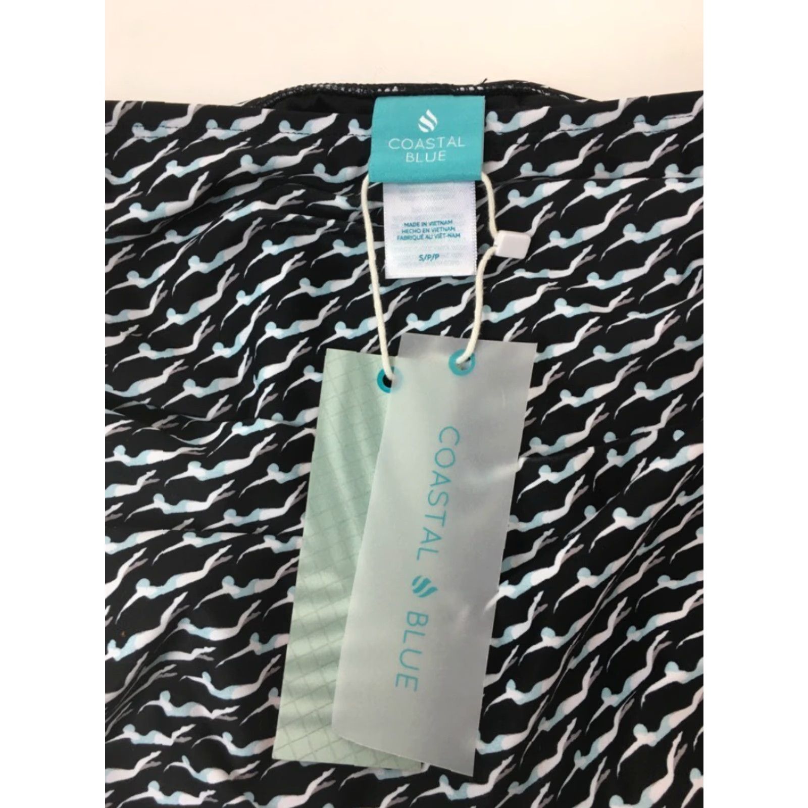 Vintage VINTAGE Coastal Blue One Piece Swimsuit Black Strapless Ruched Geometric Pattern Women’s Size S (4/6) Size ONE SIZE - 5 Thumbnail
