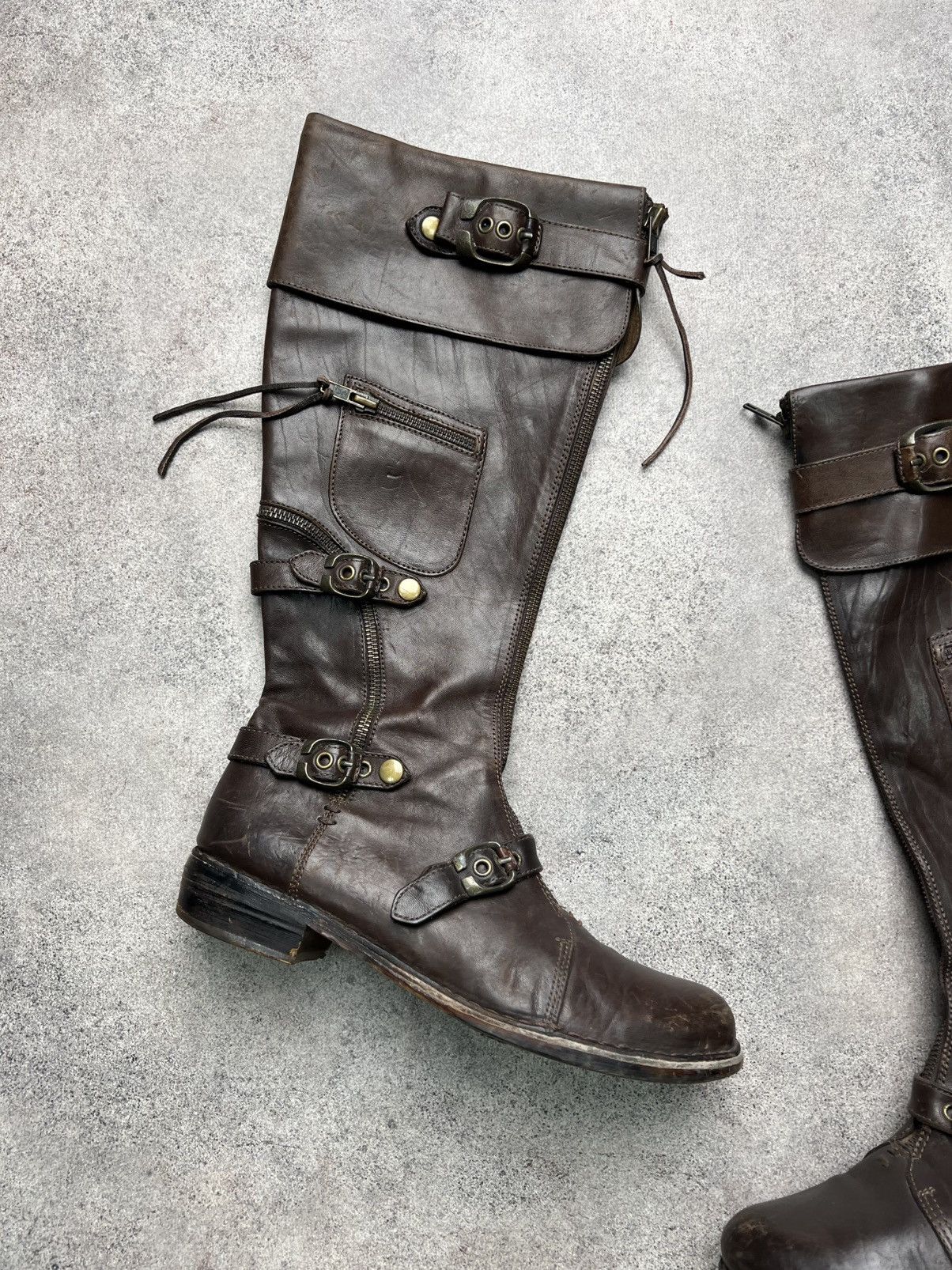 Guidi Vintage italian leather high knee belted boots with zips Size US 10 / IT 40 - 2 Thumbnail