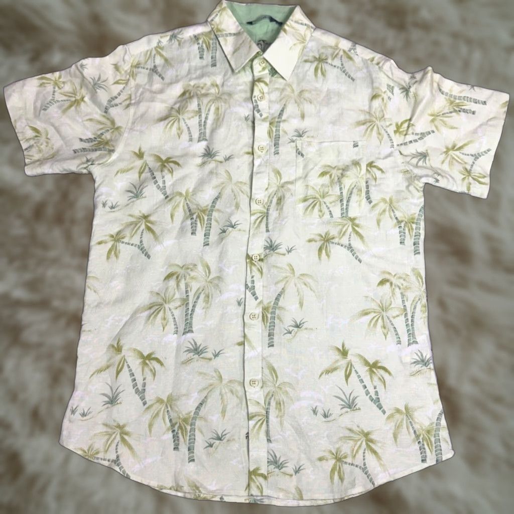 Vintage Bohio Mens Button-Up Short Sleeve Linen Blend Green Palm Tree Print Shirt M Size US M / EU 48-50 / 2 - 1 Thumbnail