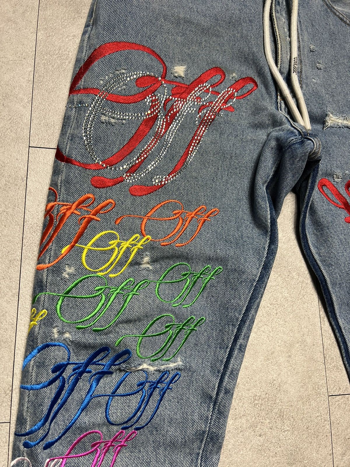 Ev Bravado × Off-White × Virgil Abloh OFF WHITE X EV BRAVADO RAINBOW CRYSTAL SWAROVSKI JEANS Size US 33 - 5 Thumbnail