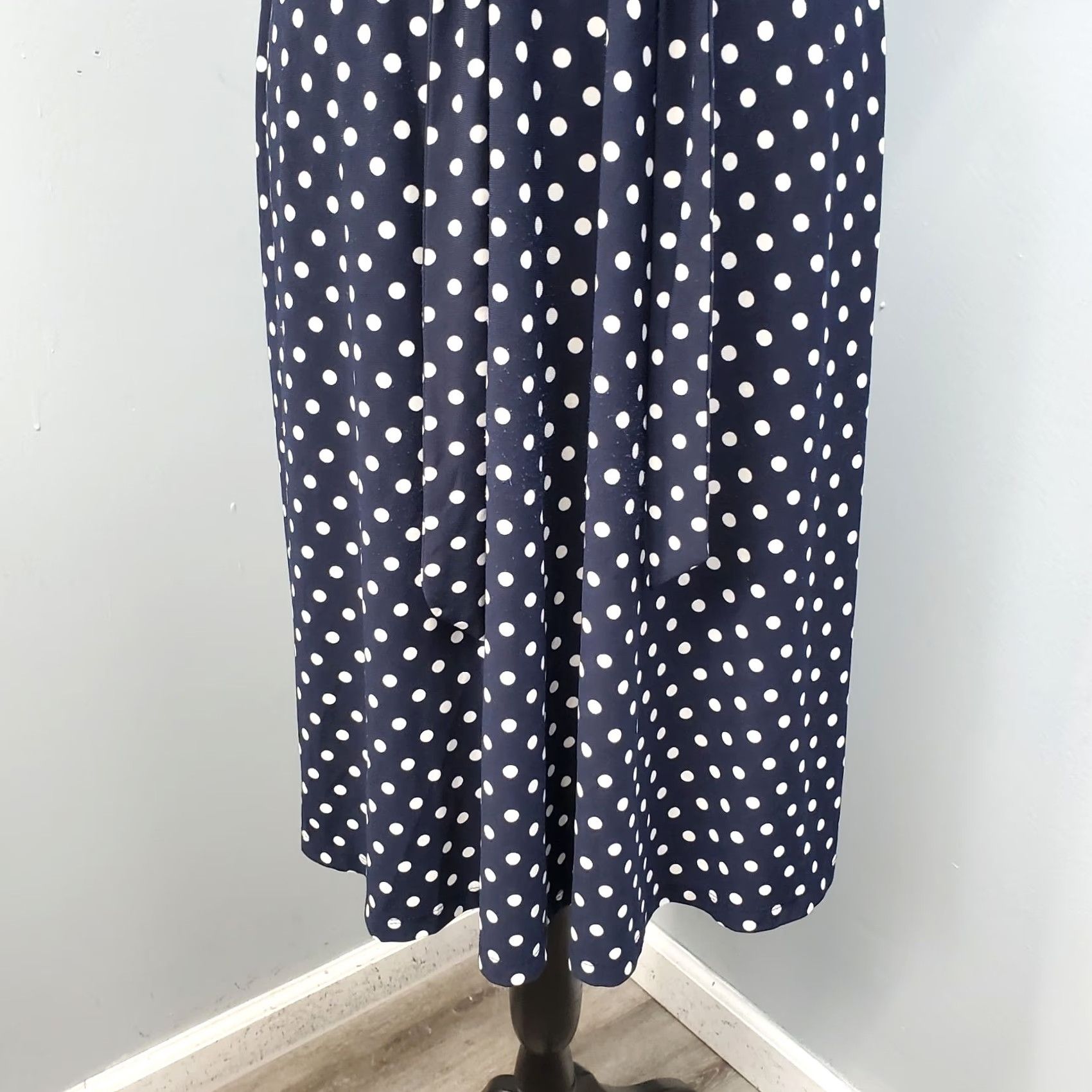 Chaps Chaps Womens Wrap Dress M Blue White Polka Dot Belted Ruffled V-Neck Sleeveless Size M / US 6-8 / IT 42-44 - 6 Thumbnail