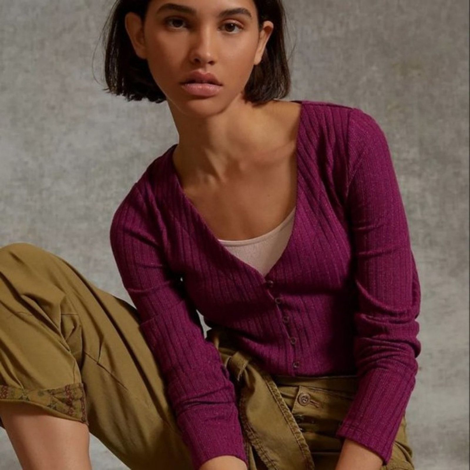 Anthropologie Anthropologie Maeve Meryl Shimmer Cardigan Sweater Purple XS Size XS / US 0-2 / IT 36-38 - 2 Thumbnail