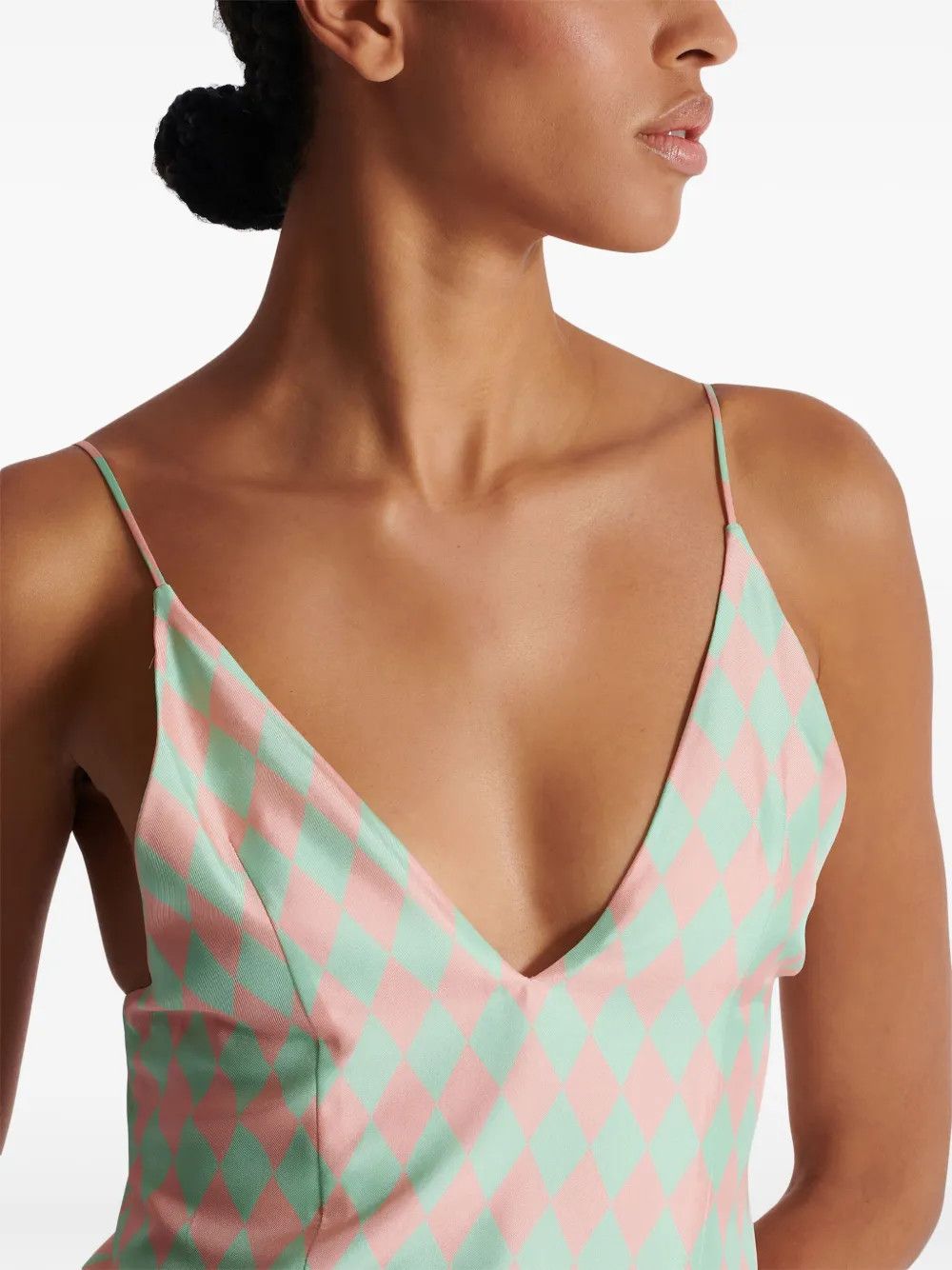 Balmain o1s1wg110725 Dimond Print Silk Top in Green/Pink Size L / US 10 / IT 46 - 7 Thumbnail