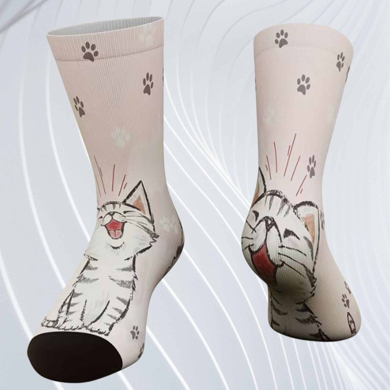 Other Cat Paw Print Crew Socks | Cute Cat Lover Socks | US 7–9.5 Size ONE SIZE - 6 Thumbnail