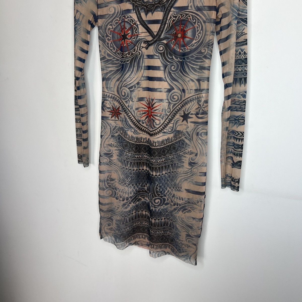 Jean Paul Gaultier Jean Paul Gaultier Mesh Top Tattoo Long Sleeve Mini Dress Size S / US 4 / IT 40 - 2 Thumbnail