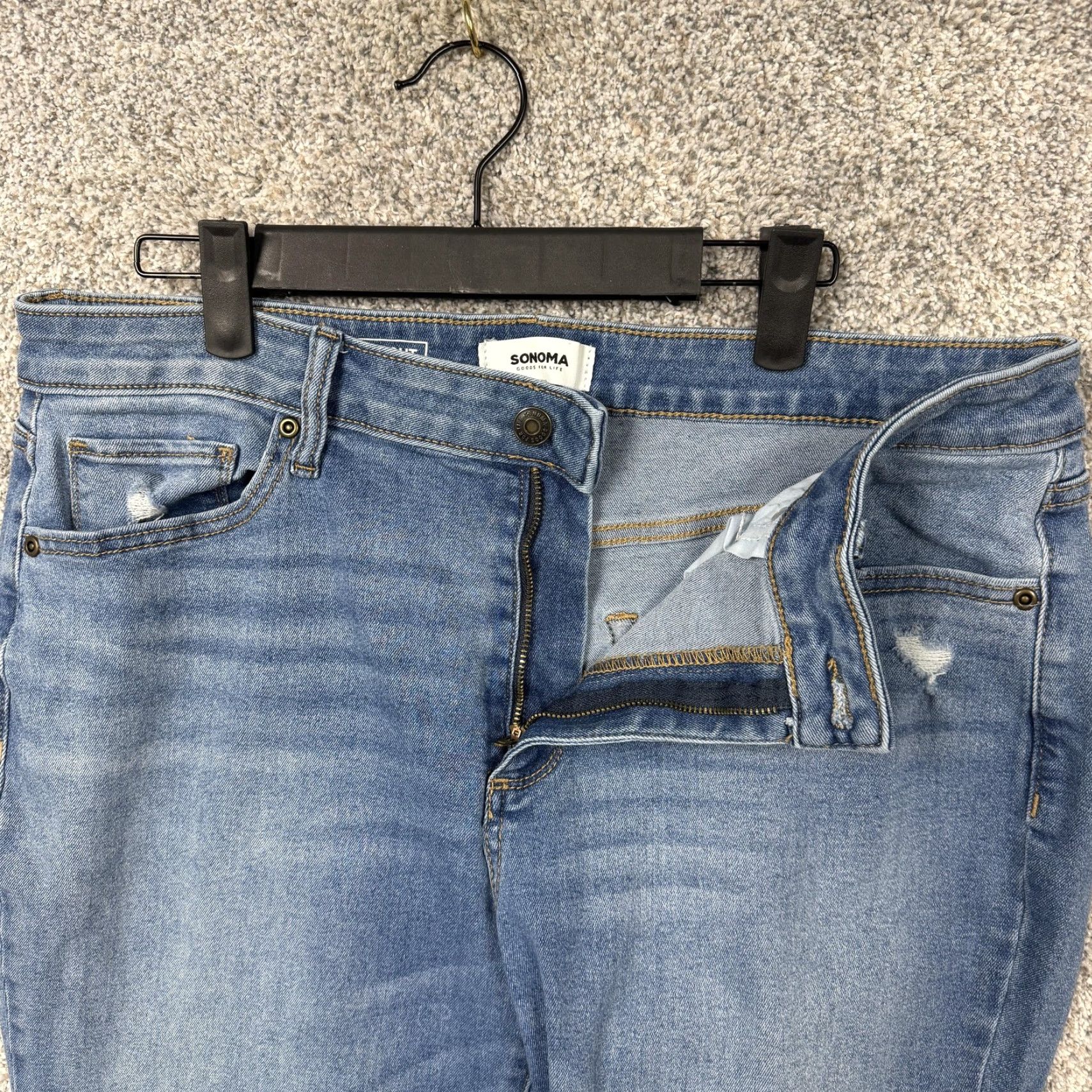 Vintage Sonoma Curvy Straight Jeans Womens Size 16 35x29 Blue Distressed Mid Wash Denim Size 38" / US 16 / IT 52 - 6 Thumbnail