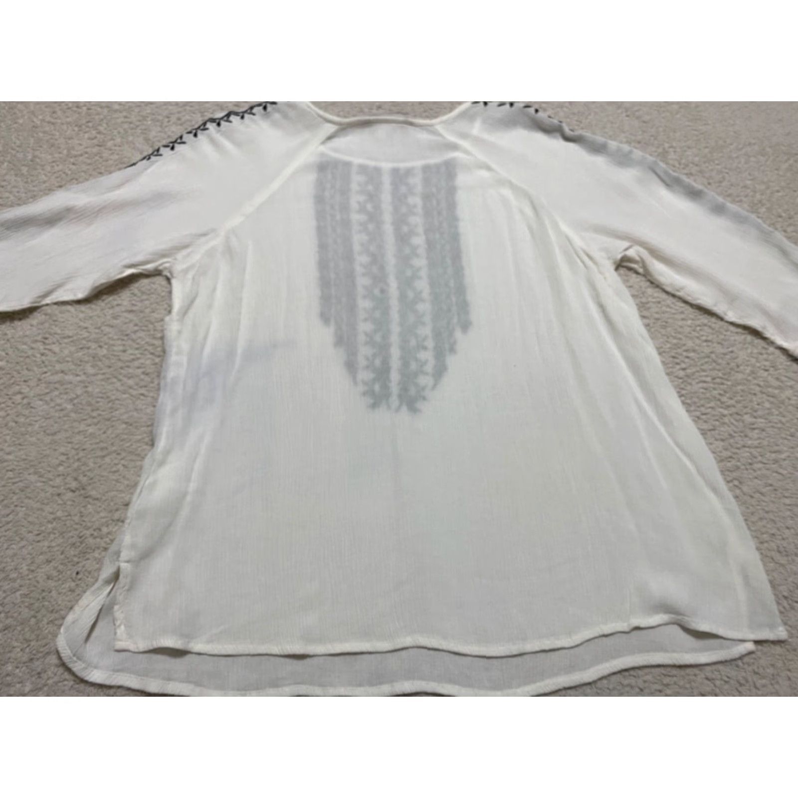 Vintage Garnet Hill Blouse Geometric 3/4 Sleeve White Embroidered Medium Womens M Shirt Womens Size M / US 6-8 / IT 42-44 - 7 Thumbnail