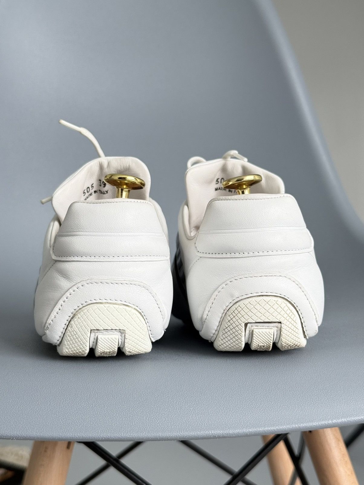 Prada Prada Rev Sneakers White Padded Leather Gray Stripe Low Top Size US 9 / IT 39 - 6 Thumbnail