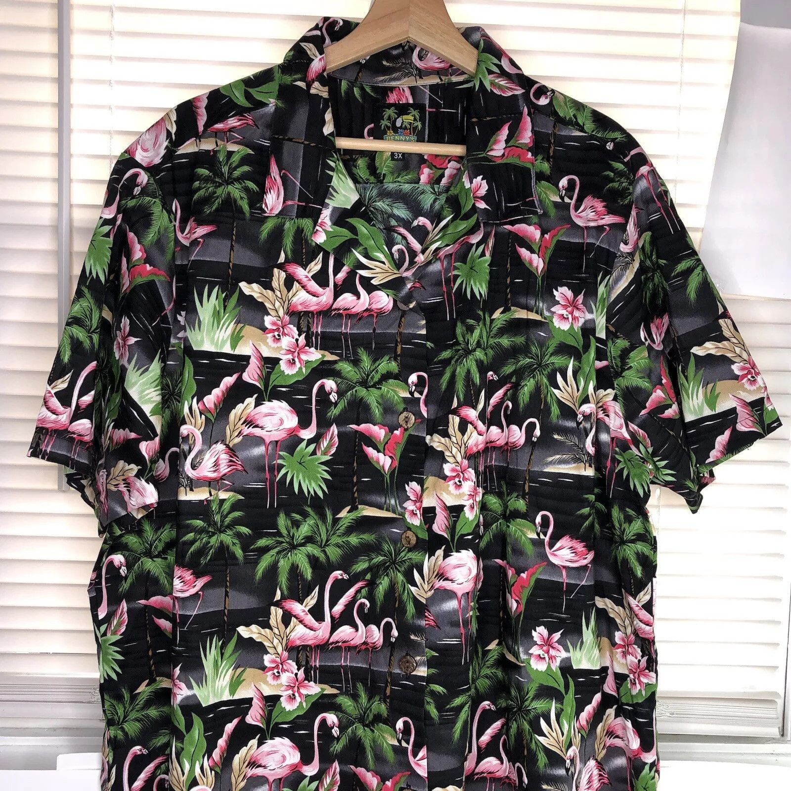 Other Benny's Aloha Shirts Hawaiian Black Flamingos Floral 3X Size US XXL / EU 58 / 5 - 4 Thumbnail