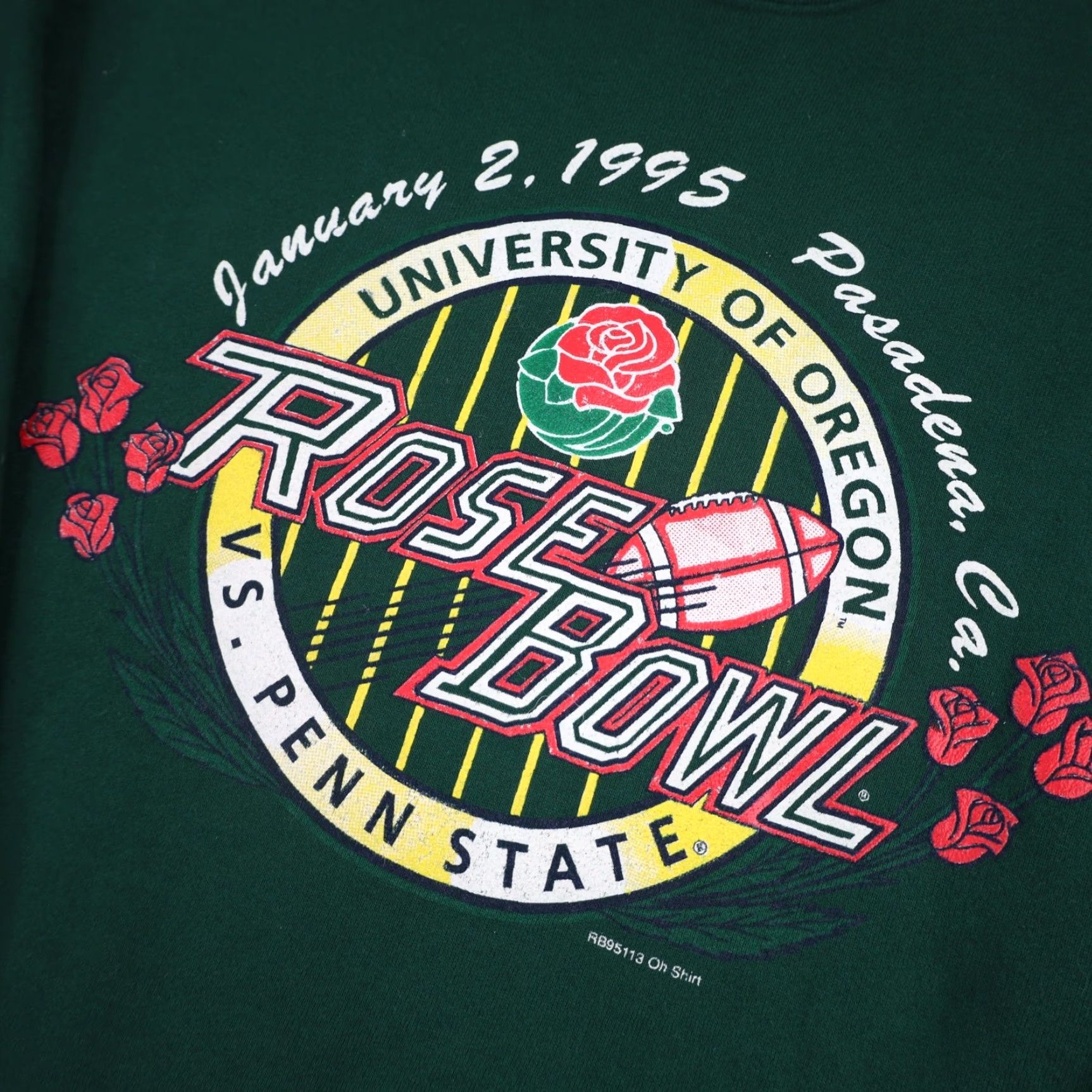 VINTAGE 1995 University of Oregon Ducks Rose Bowl Graphic Sweatshirt Mens Medium Green Sweatshirt