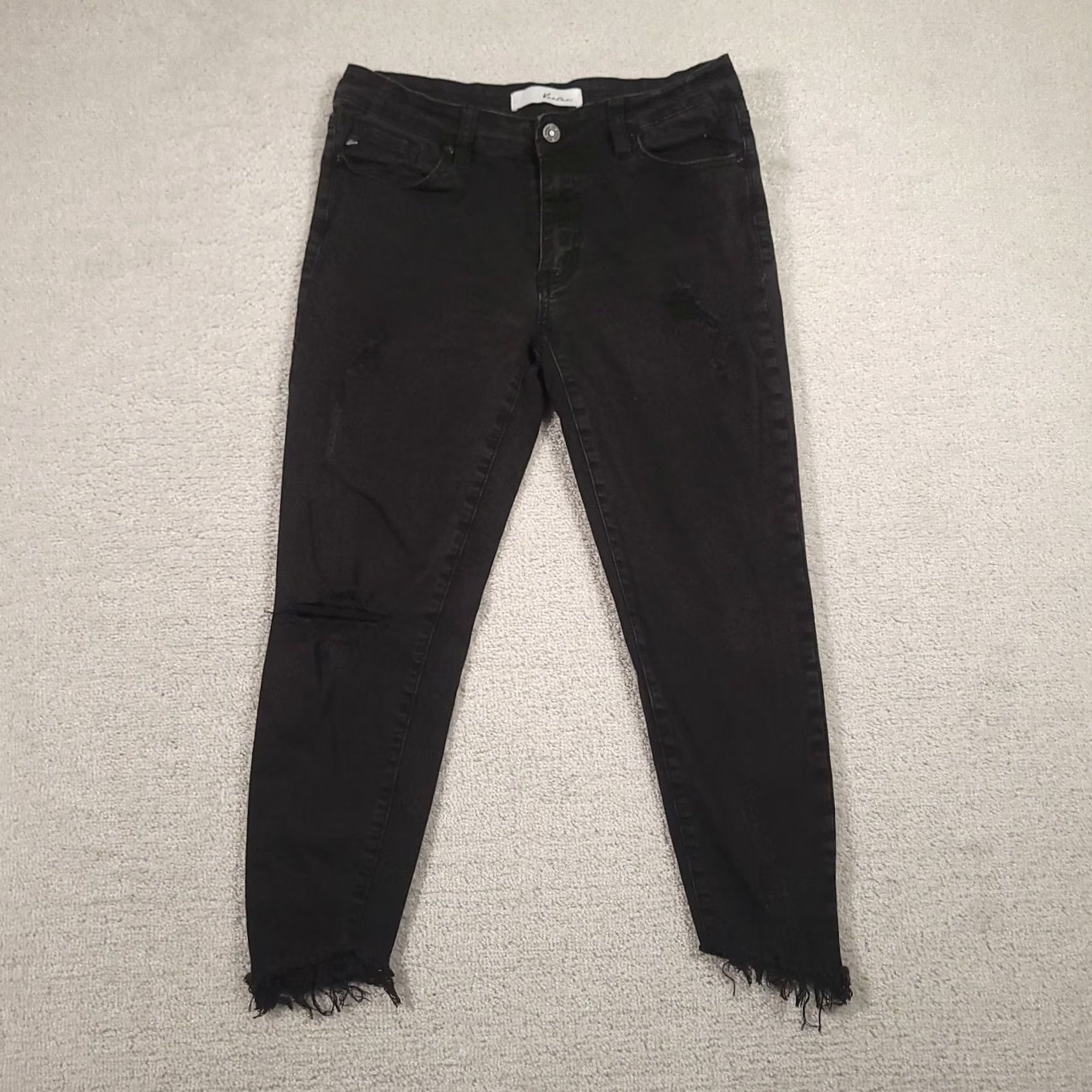 Vintage VINTAGE? No. Kancan Jeans Womens Juniors 11/29 Black Skinny Distressed Fringe Hem Ankle Jeans Size 32" / US 10 / IT 46 - 2 Thumbnail