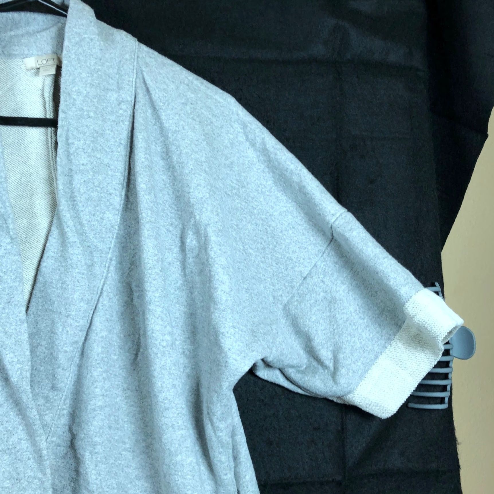Ann Taylor VINTAGE LOFT Womens Cardigan Gray Open Front 3/4 Sleeve Cotton Blend One Size Cardigan, Knit, Solid, Casual, Workwear, Regular, Women Size ONE SIZE - 5 Thumbnail