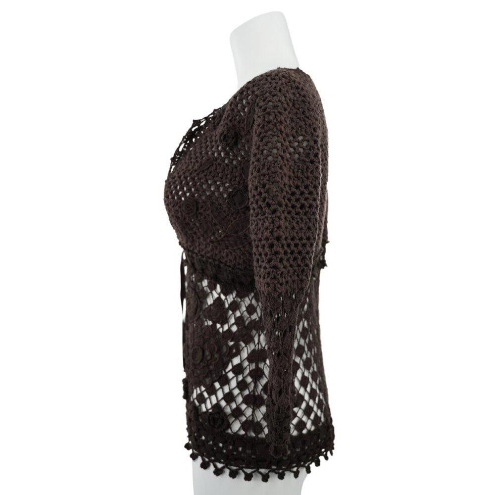 Designer Etcetera Brown Crochet Cardigan Ribbon Tie Size Medium Size M / US 6-8 / IT 42-44 - 3 Thumbnail