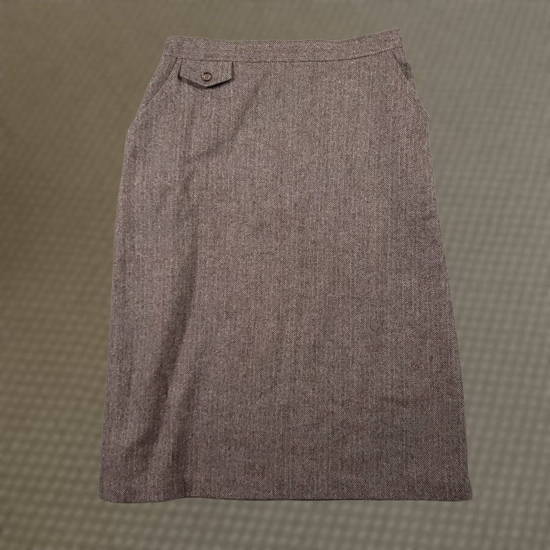 Vintage VINTAGE Isaac Hazan Skirt Midi Women's Brown Knit Pockets Union USA 14P Wool Blend Size 36" / US 14 / IT 50 - 1 Thumbnail