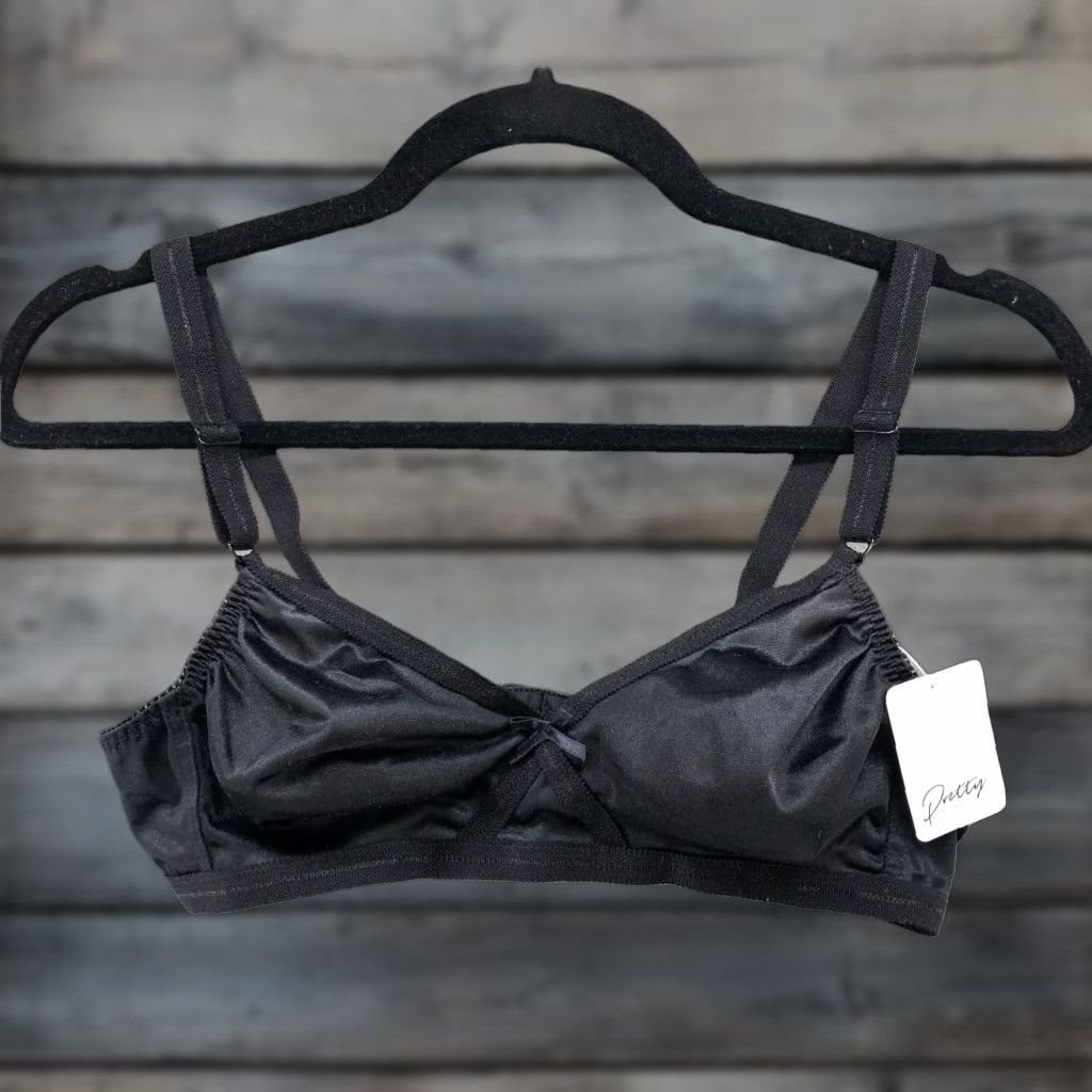 Vintage Pretty Secrets Satin Bralette 34C Unpadded Black Womens Size ONE SIZE - 1 Thumbnail