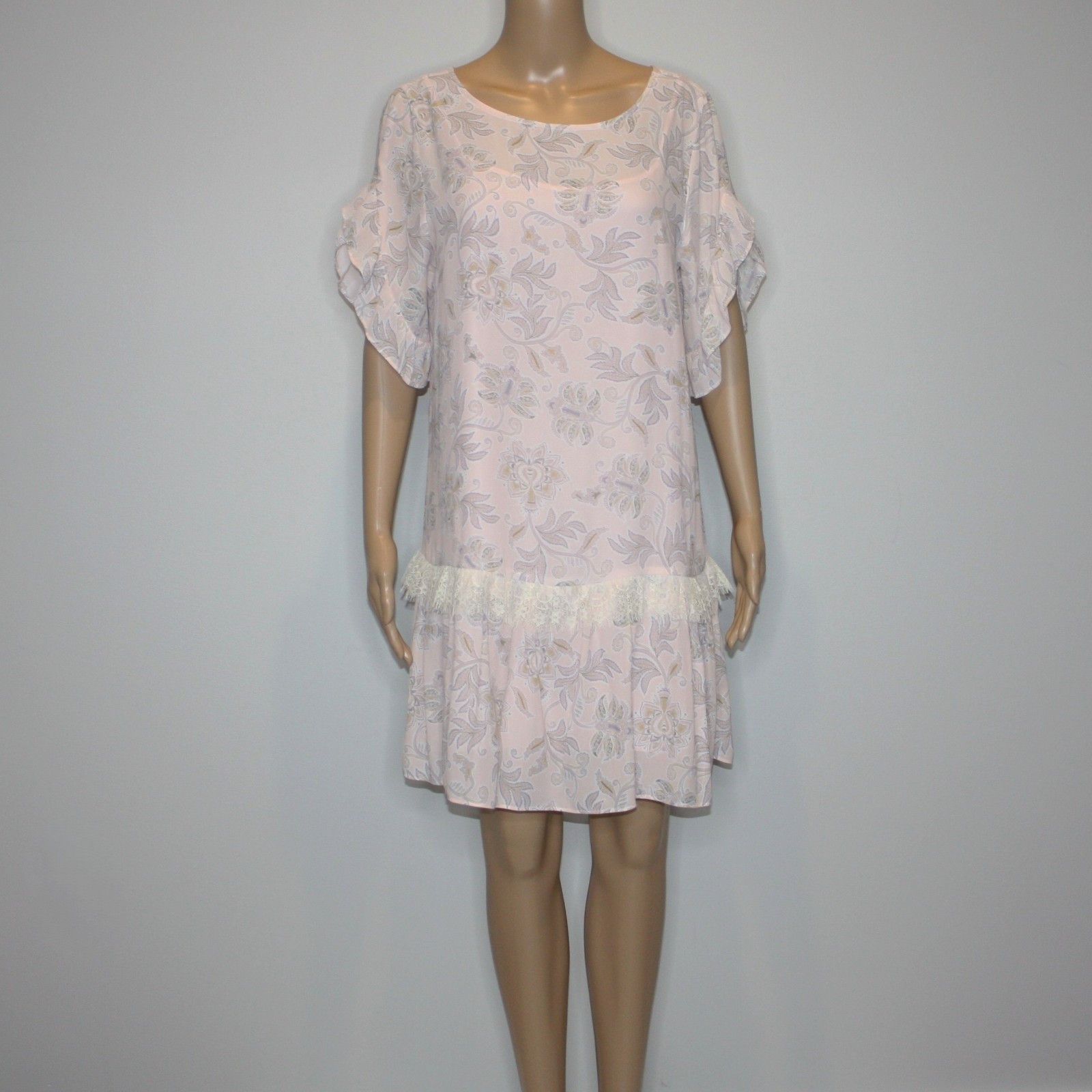 Loft Lacy Floral Flounce Dress in Light Pink NWOT $89.50 Size M / US 6-8 / IT 42-44 - 4 Thumbnail