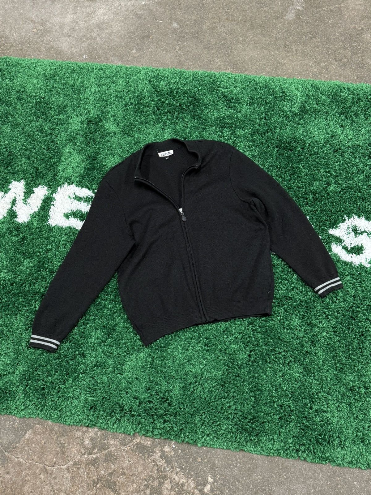 Cintas × Vintage Vintage Cintas Black Knit Zip Cardigan Sz. Large Polo Size US L / EU 52-54 / 3 - 1 Thumbnail
