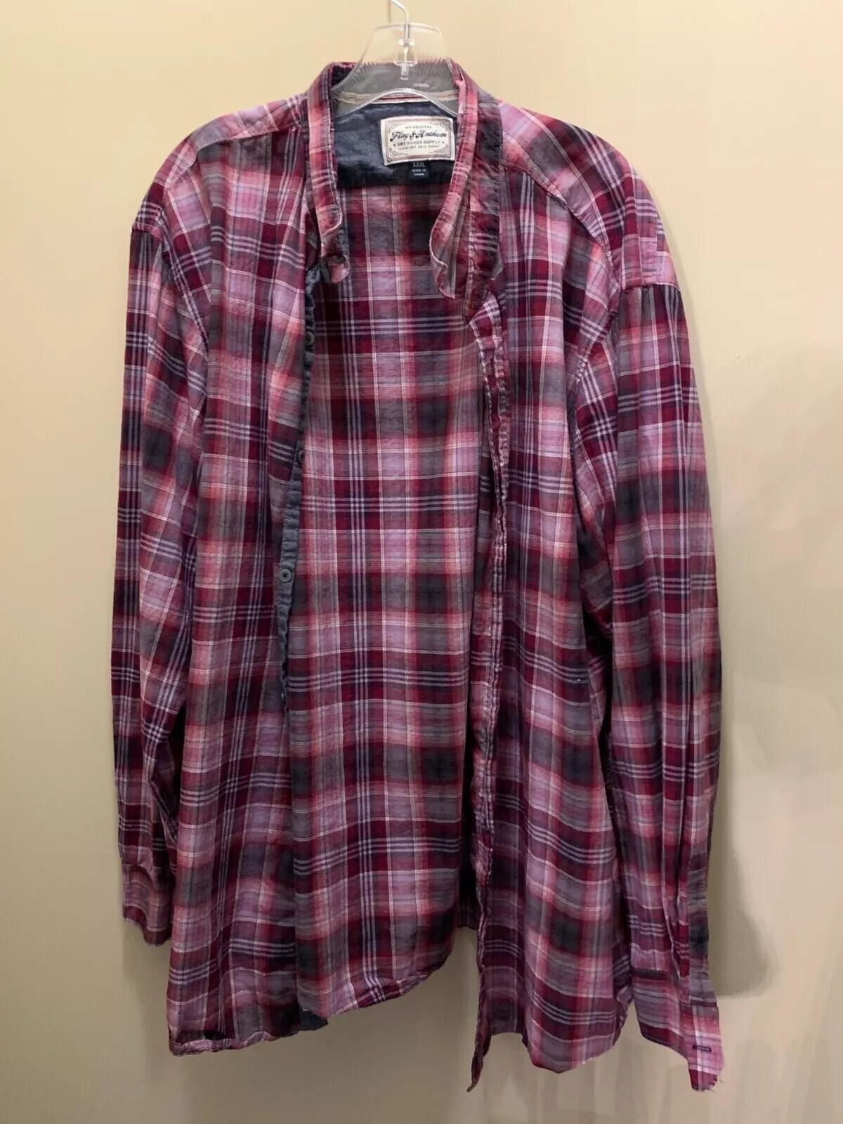 Flag & Anthem Men's 3XL Long Sleeve Red Plaid Button Up Shirt - Cranberry Size US XXL / EU 58 / 5 - 5 Thumbnail