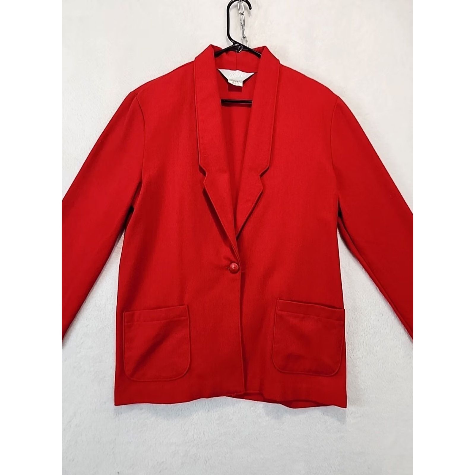 Blair VINTAGE Blair Red Blazer One-Button Womens Size 14 Wool Blend 80's Office Jacket Blazer Jacket Single-Breasted Notch Red Womens 14 Size XL / US 12-14 / IT 48-50 - 3 Thumbnail
