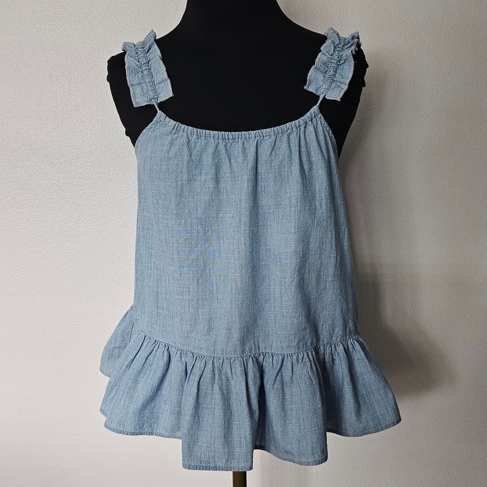 Madewell EUC *Madewell* Women's Ruffle-Strap Denim Blue Cami Top 00 Size XXS / US 00 / IT 34 - 4 Thumbnail