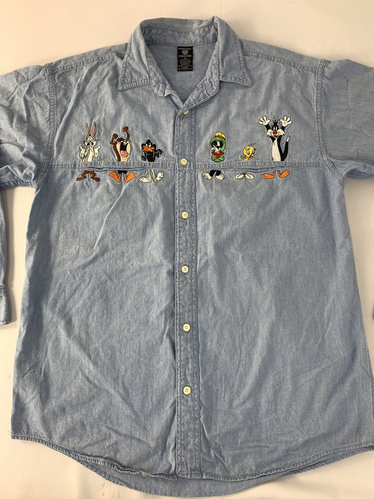 Vintage Warner Bros Looney Tunes Denim Western Embroidery Logo Shirt Size US L / EU 52-54 / 3 - 3 Thumbnail