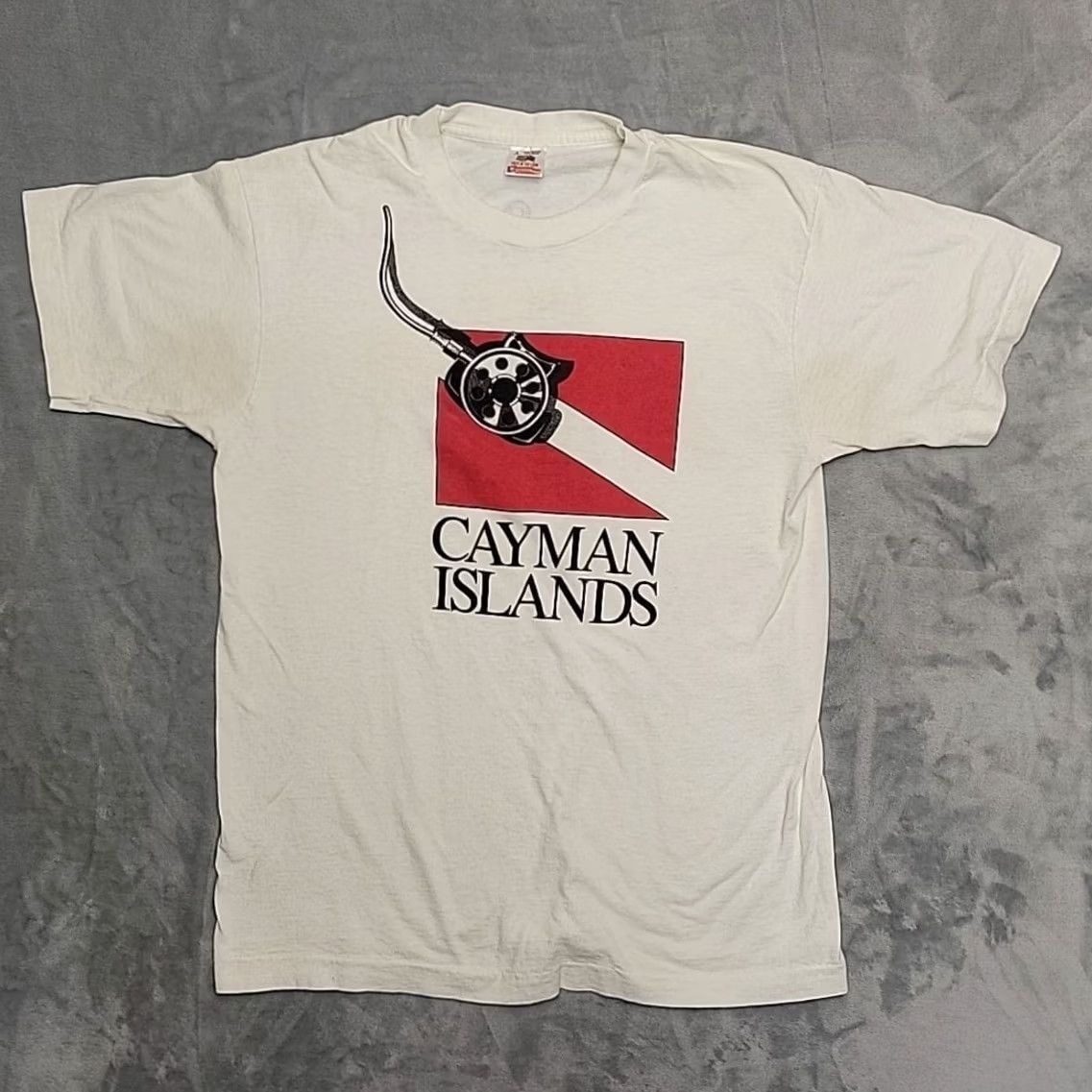 Fruit Of The Loom VTG Caymen Island Shirt Mens L White 90s USA T-Shirt Cotton Short Sleeve Crew Neck Single Stitch Size US L / EU 52-54 / 3 - 2 Thumbnail