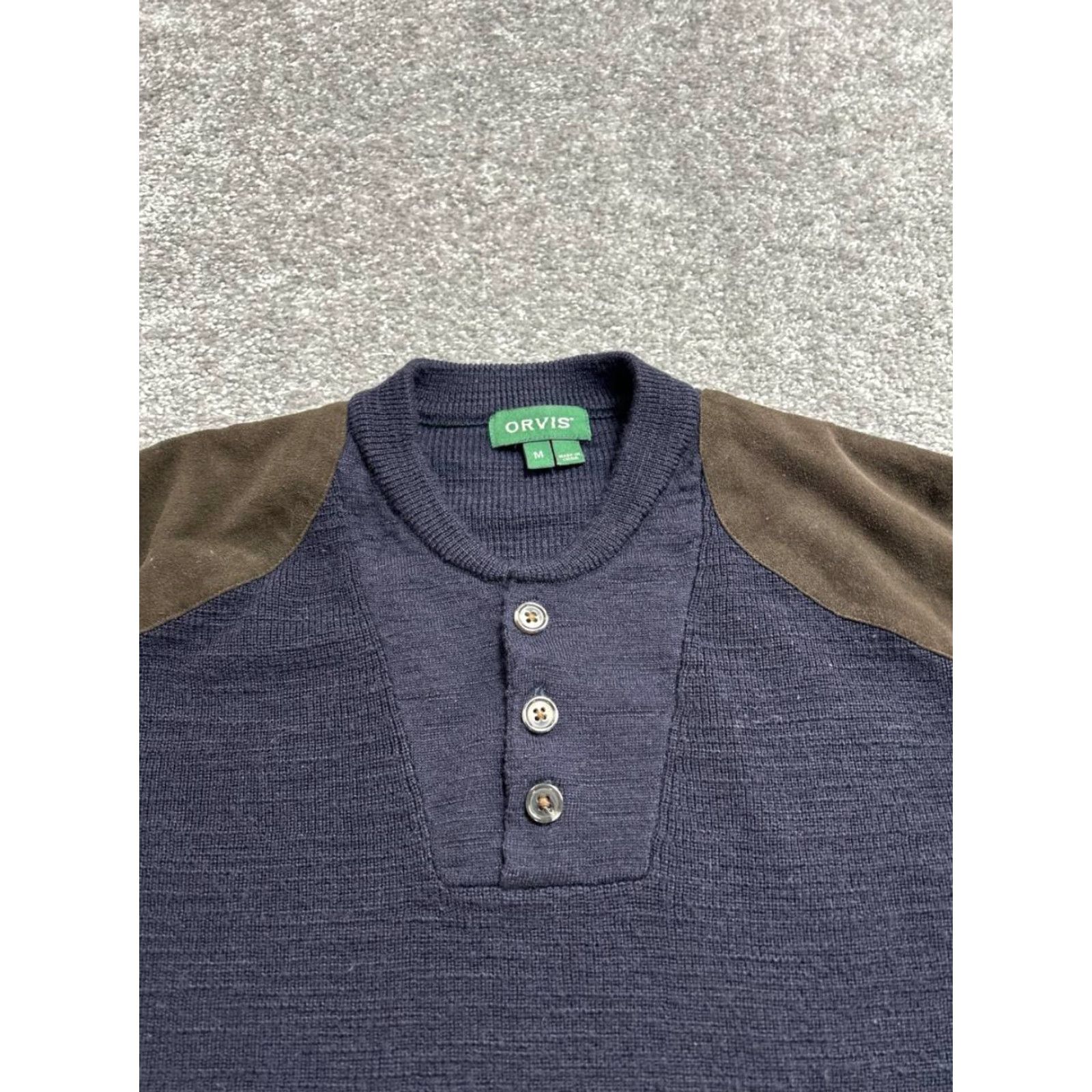 Orvis Orvis Women Sweater Knit Henley Crew Neck Wool Blue M Wool Henley SS Tight-Knit Ribbed Button Casual Holiday Winter Modern Classic Wool Size 32" / US 10 / IT 46 - 3 Thumbnail