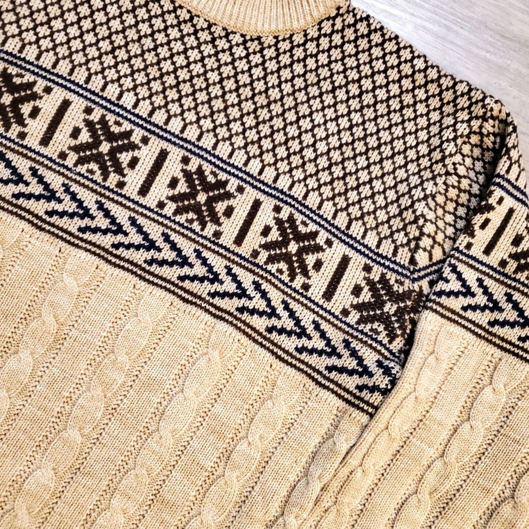 JCPenney VINTAGE JCPenney Sweater Mens Large L 80s Fair Isle Cable Knit Wool Acrylic Pullover VTG Size US L / EU 52-54 / 3 - 4 Thumbnail
