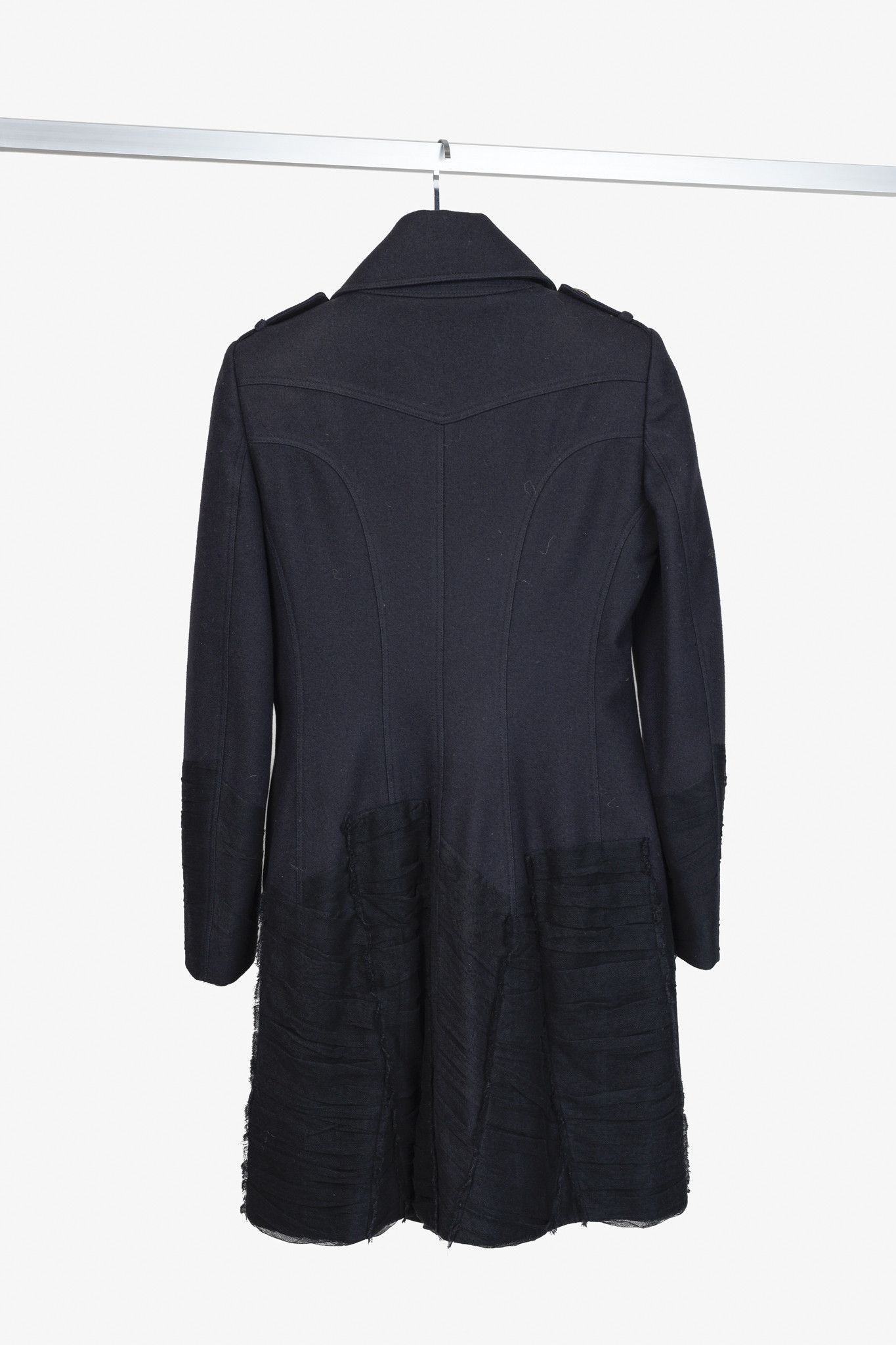 Burberry Prorsum Burberry Prorsum Navy Wool Tulle Trim Pea Coat Size M / US 6-8 / IT 42-44 - 2 Thumbnail