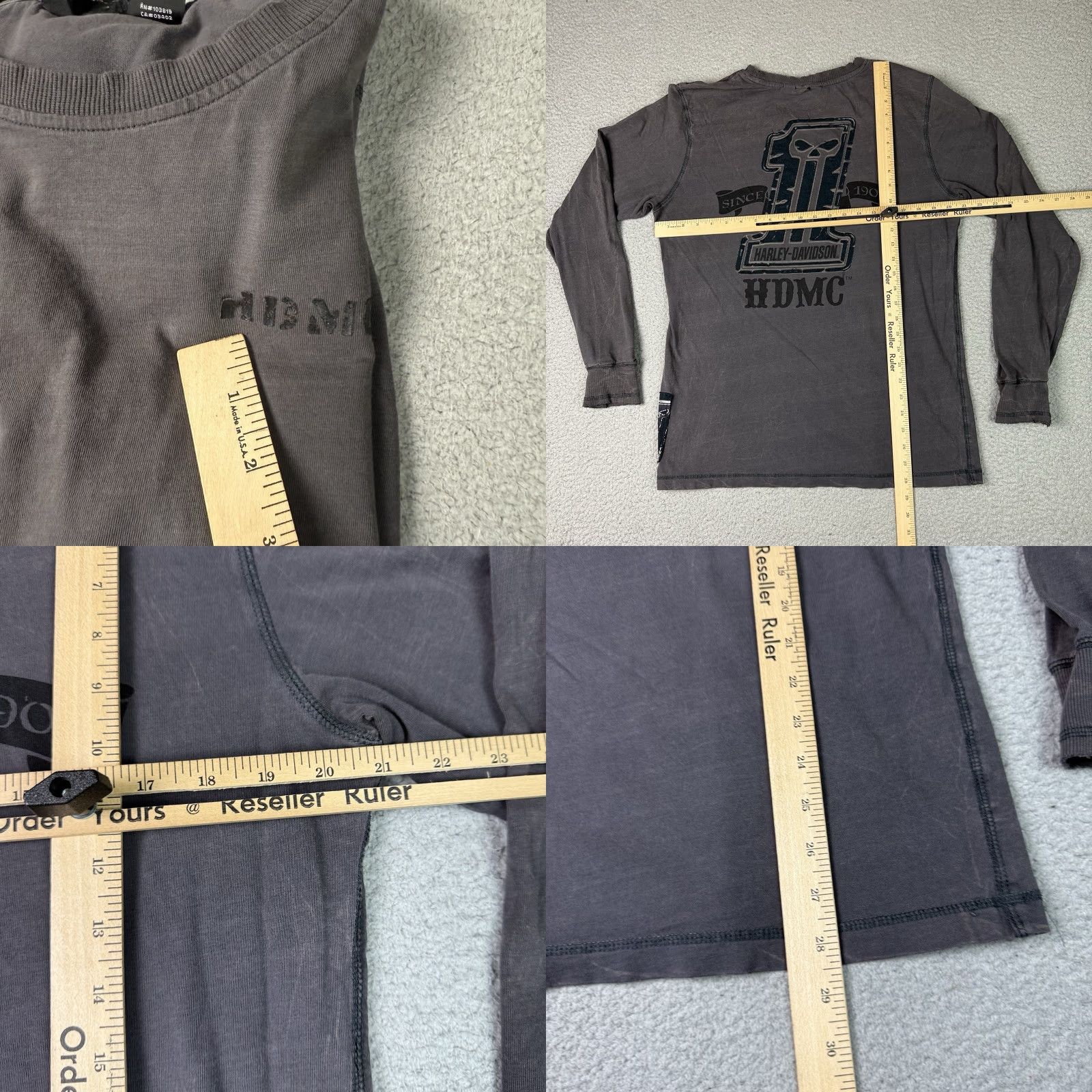 Harley Davidson Harley-Davidson Shirt Mens Large Gray Long Sleeve HDMC Y2K Biker Distressed Tee Size US L / EU 52-54 / 3 - 9 Thumbnail