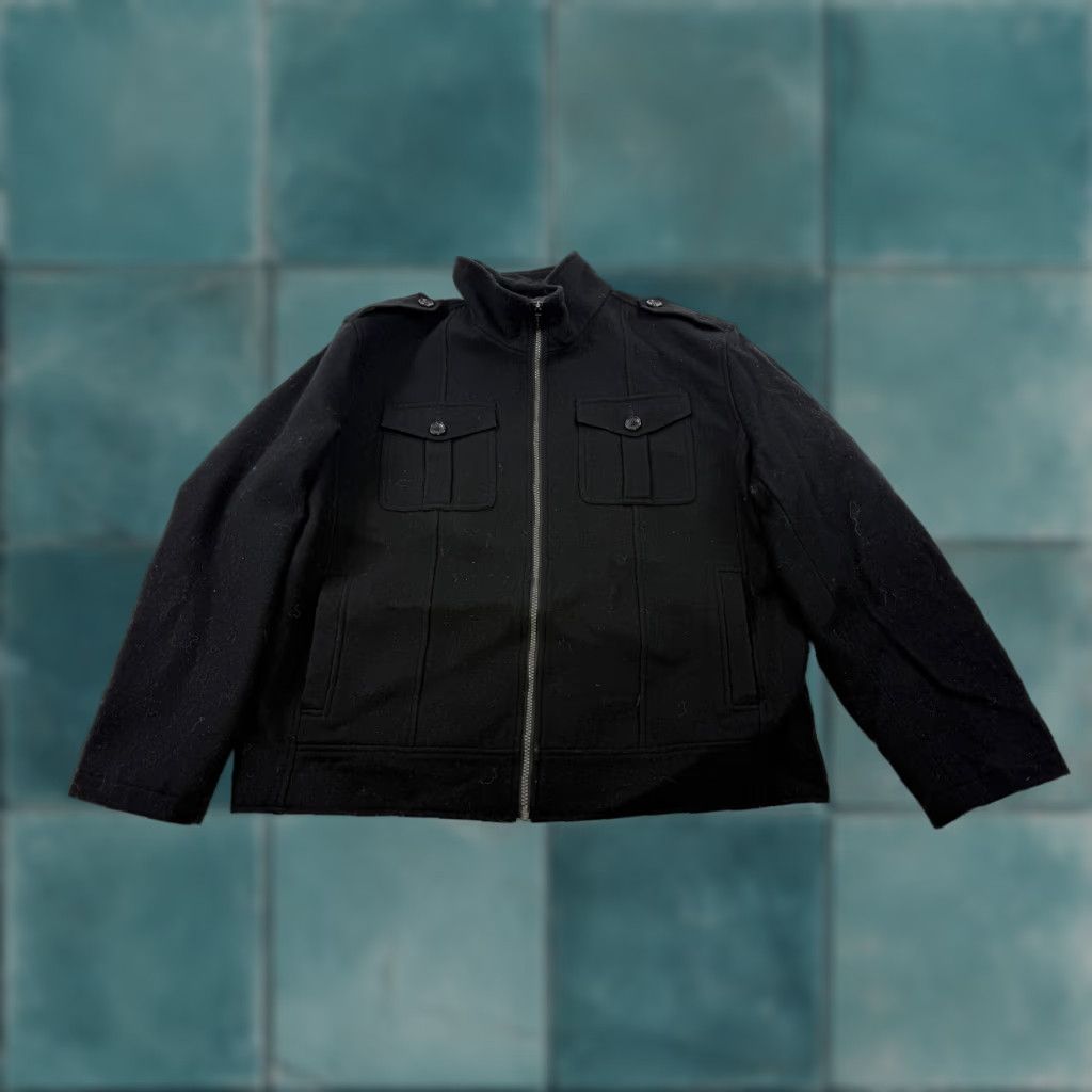 Michael Kors Jacket Mens XL Black Wool Blend Military Zip Front Pockets