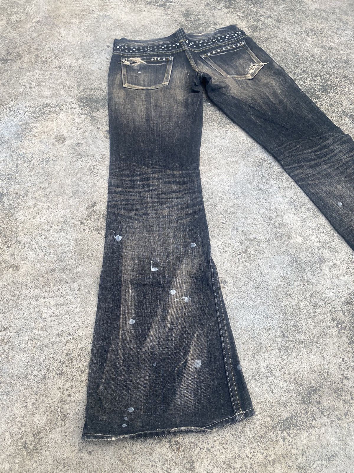 If Six Was Nine × Japanese Brand Flare Jeans Varosh Honeycomb Mud Painted Bootcut Size US 32 / EU 48 - 13 Thumbnail