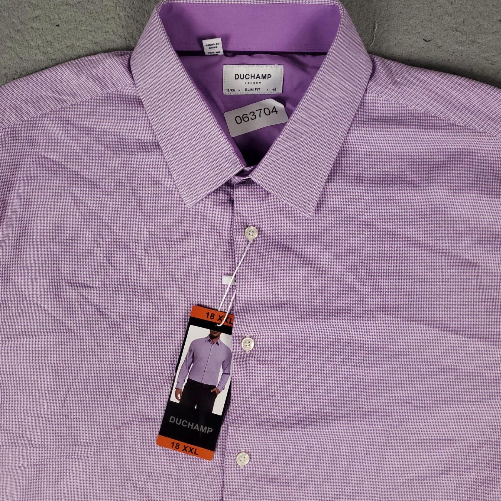 Vintage Duchamp Shirt Mens 2XL Purple Button-Up Long Sleeve Slim Fit Casual Formal Business Workwear 18 Size 48R - 2 Thumbnail