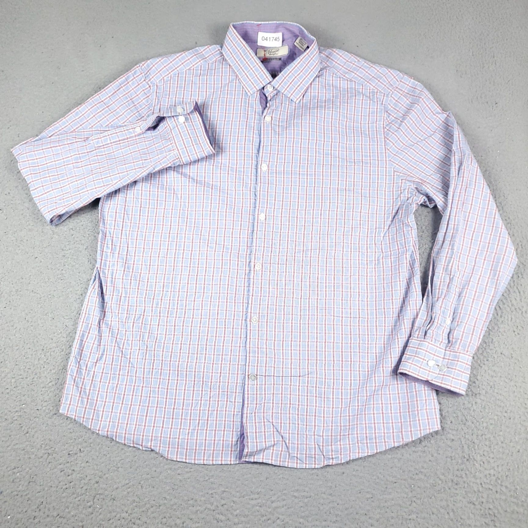 Original Penguin VINTAGE Penguin Shirt Mens 17.5 Blue Red Plaid Dress Button Up Long Sleeve Size 46R - 2 Thumbnail