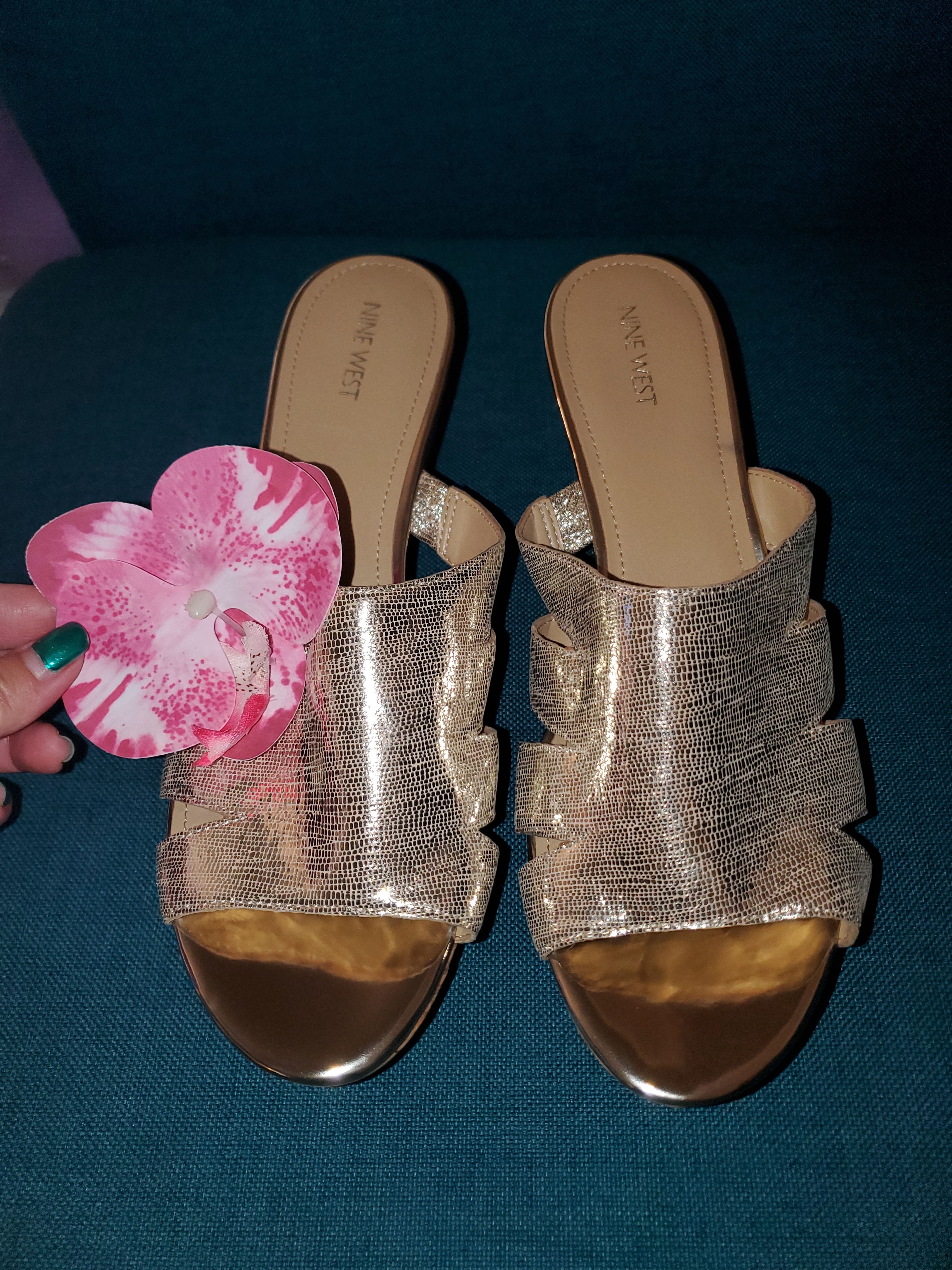 Nine West New! Gold Leather Cork Platform Wedges-size 12 Size US 12 / IT 42 - 2 Thumbnail