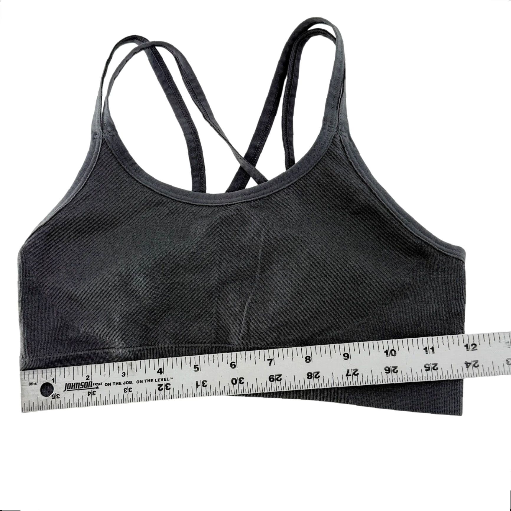 Vintage Ryka Gray Ribbed Athletic Sports Bra Medium Strappy Back Seamless Size ONE SIZE - 5 Thumbnail