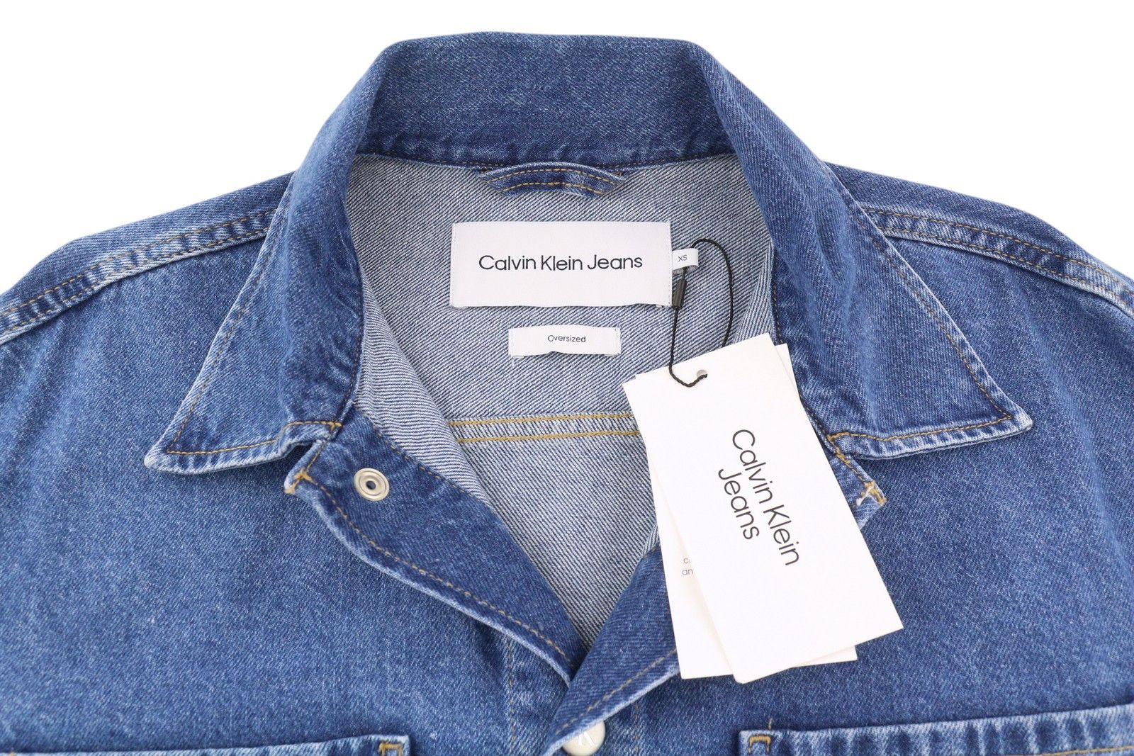 Calvin Klein XS Denim Blue Trucker Snap Oversized Jacket 85024 Size US XS / EU 42 / 0 - 5 Thumbnail