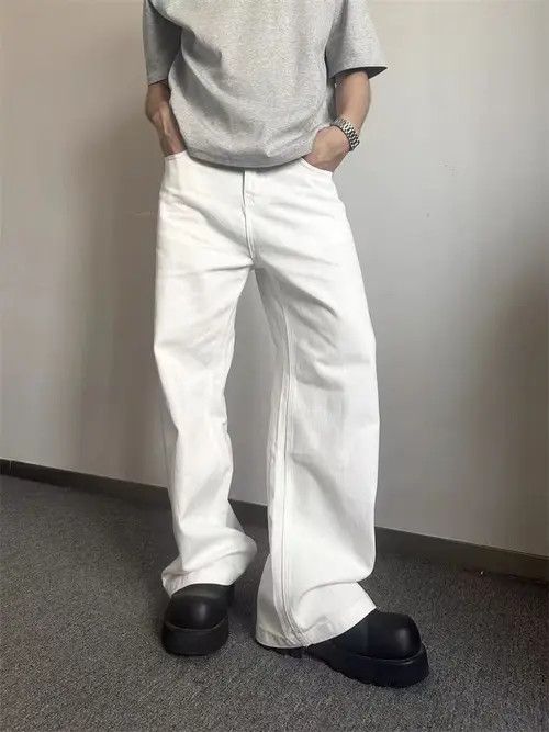 Japanese Brand High Street White Wide Leg Straight Leg Casual Jeans Size US 31 - 4 Thumbnail