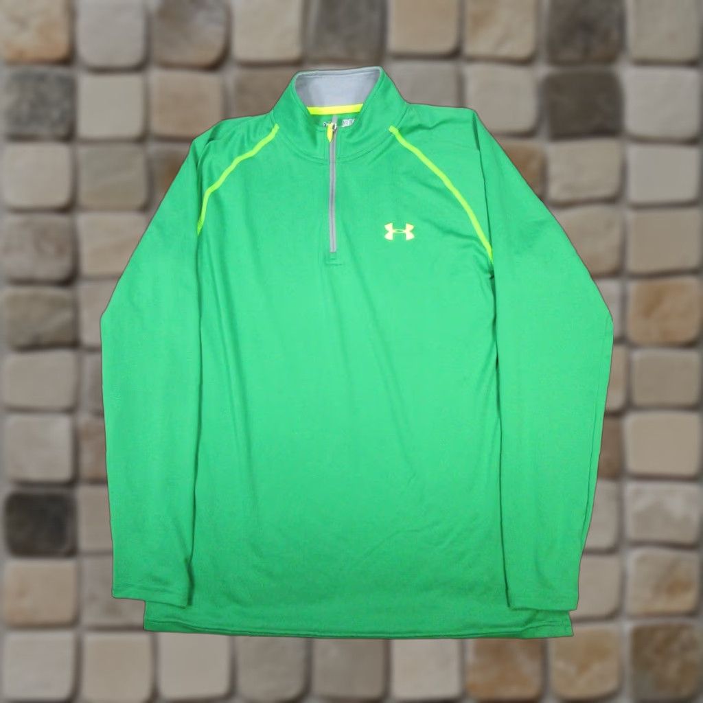 Under Armour Under Armour Sweater Mens M Green Yellow Golf Heatgear 1/4 Zip Mock Neck Long Sleeve Zip Pullover Storm Performance Winter Fall Sports Mens Size US M / EU 48-50 / 2 - 1 Thumbnail