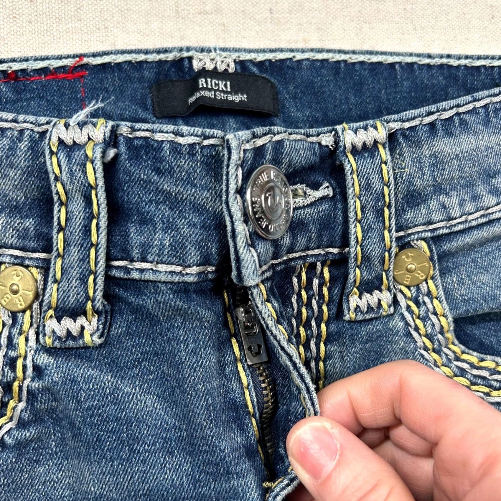 True Religion VINTAGE True Religion Jeans Womens 24 Ricki Relaxed Straight Contrast Stitch Western Jeans Size 42" / US 20 - 3 Thumbnail
